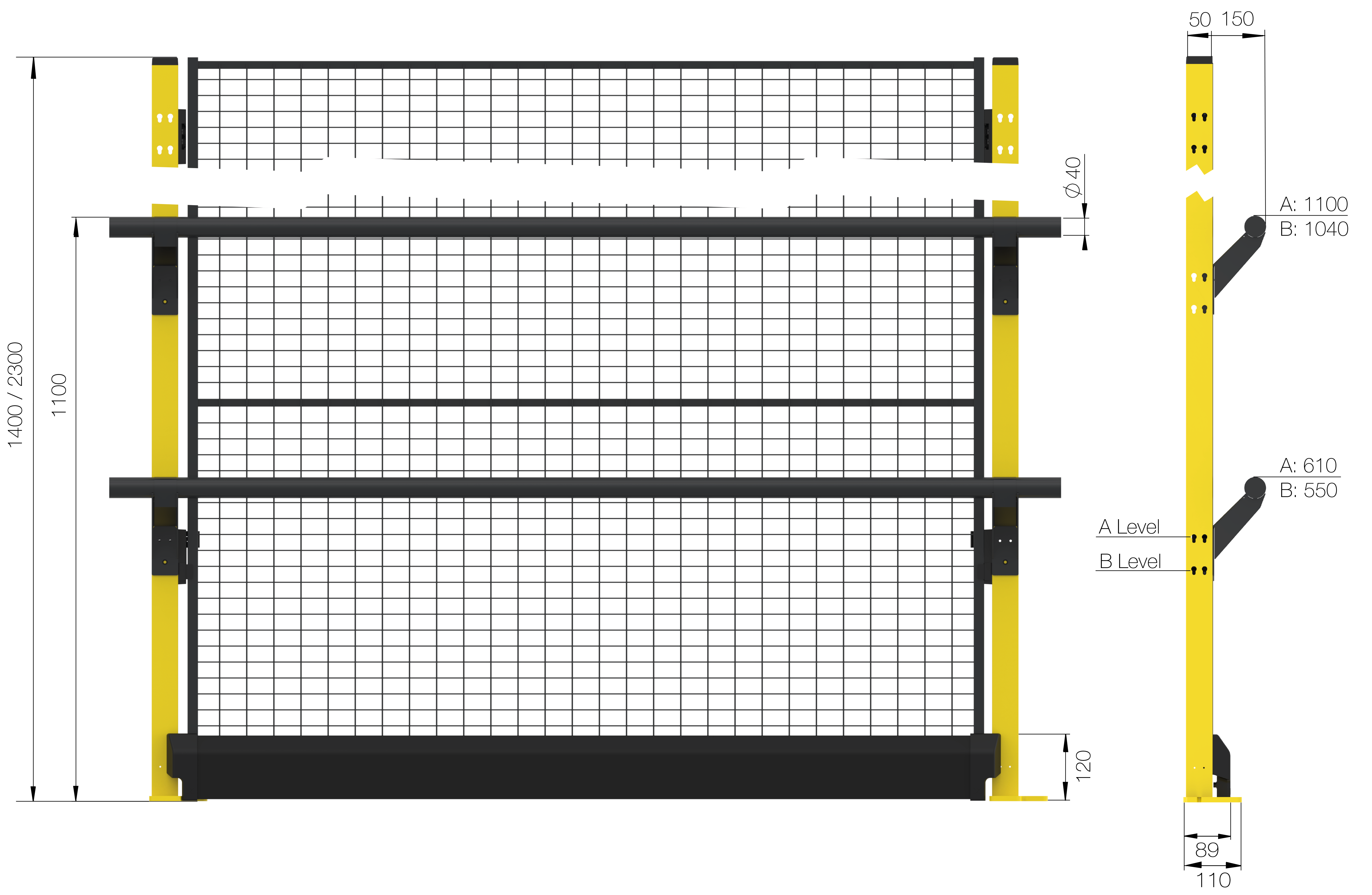Højde 1400 mm med panel